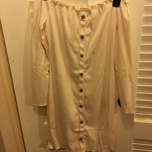 Creme, ruffled, button off the shoulder dress